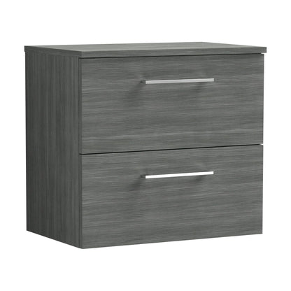 [BFLE524W] Balterley Level Modern Bathroom 600mm Wall Hung 2 Soft Close Drawer Vanity Unit with Worktop, 539 x 605 x 383mm, Anthracite - Cutout