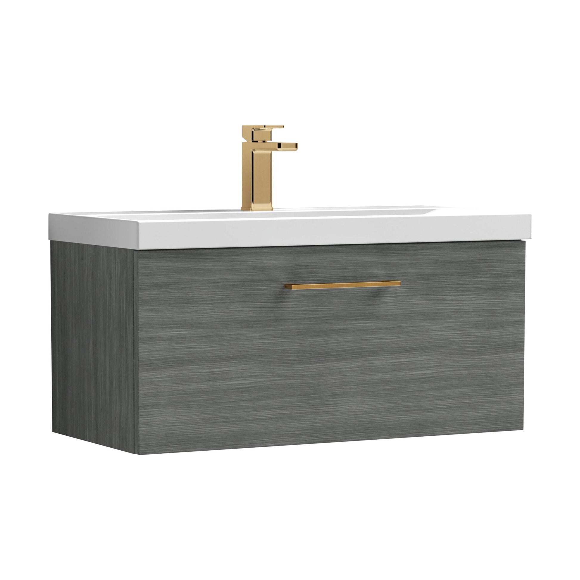 [BFLE525AH1516] Bramshall Wall Hung 1 Drawer Vanity Unit with Mid-Edge Ceramic Basin - Choice of Colour, Handle Finish and Size - Cutout