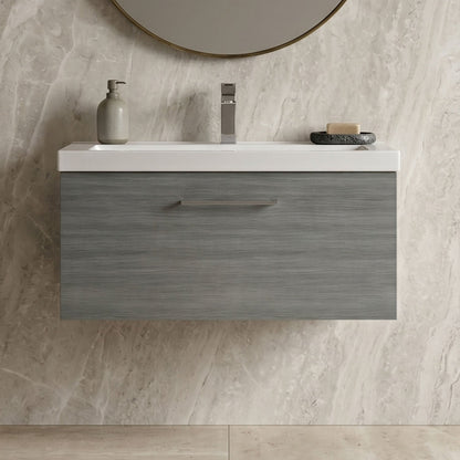 [BFLE525A] Bramshall Wall Hung 1 Drawer Vanity Unit with Mid-Edge Ceramic Basin - Choice of Colour, Handle Finish and Size - Silo