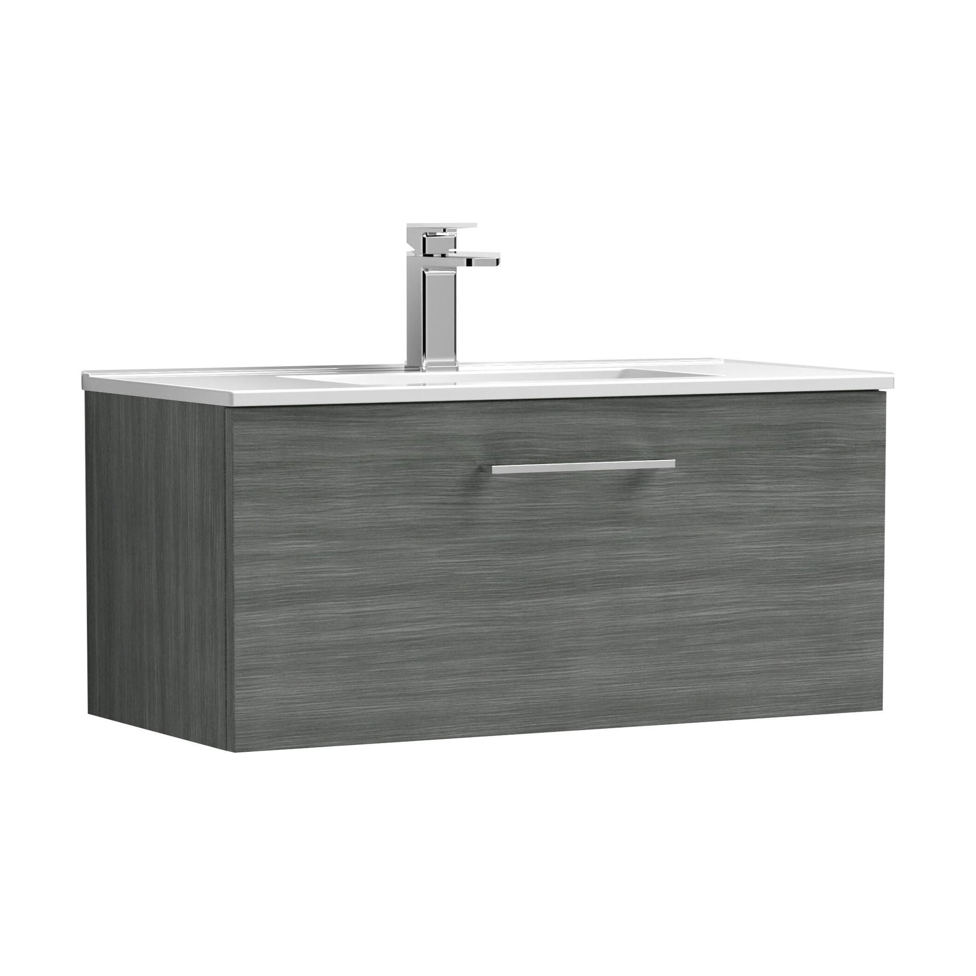 [BFLE525B] Balterley  Contemporary Bathroom 1 Soft Close Drawer & Minimalist Wall Hung Vanity Unit Basin, Anthracite Woodgrain, 800mm - Cutout