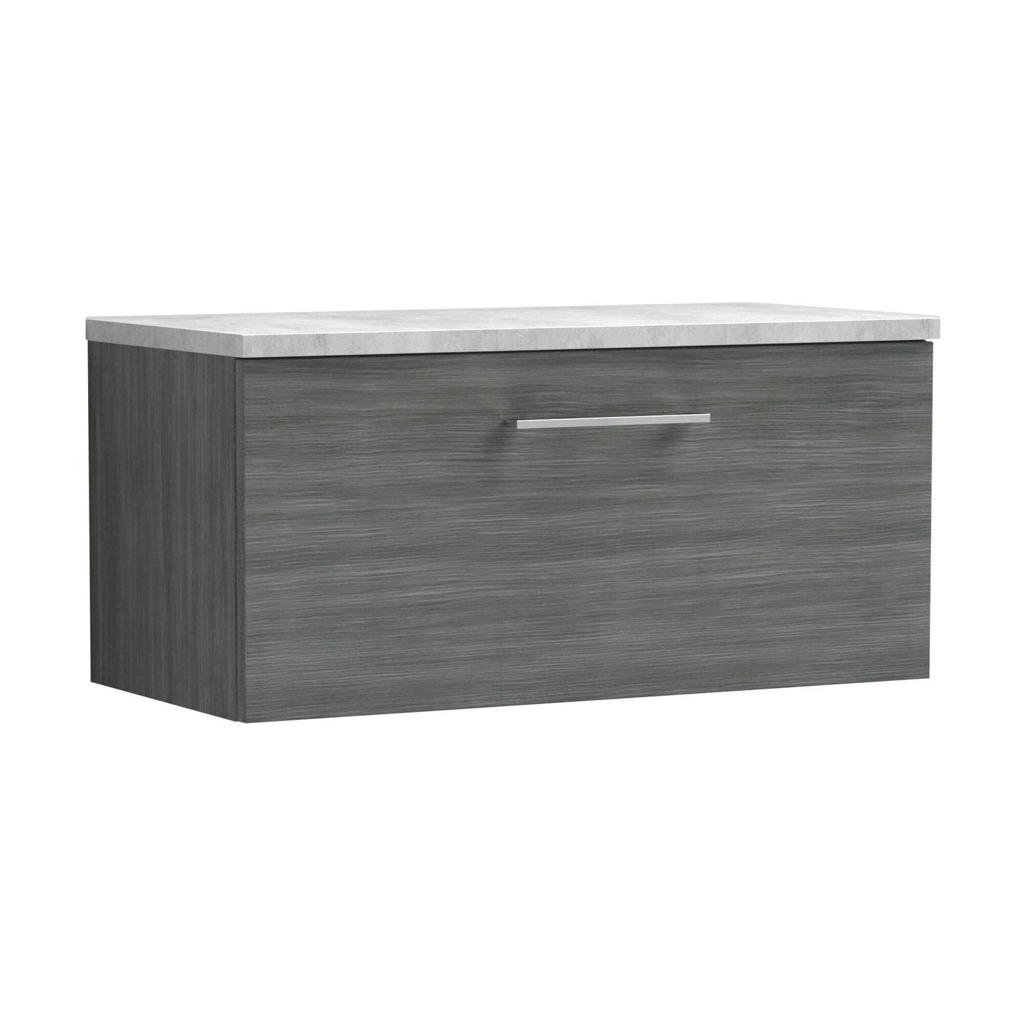 [BFLE525LBG] Balterley Level 800mm Wall Hung Single Drawer Vanity Unit with Laminate Worktop for Modern Bathroom Storage - Anthracite Woodgrain - Cutout