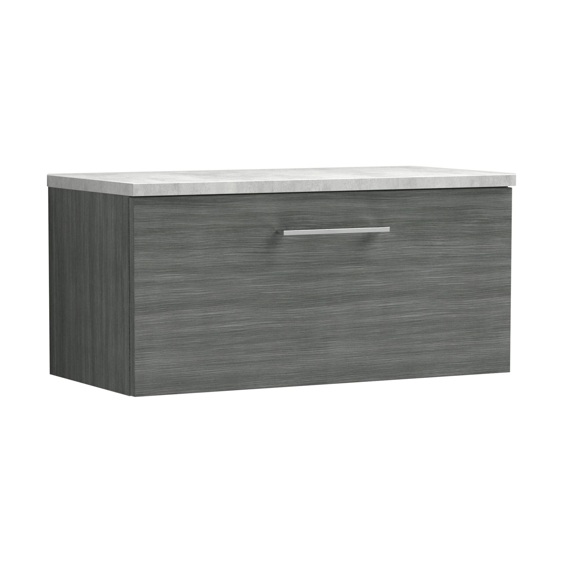 [BFLE525LBG] Balterley Level 800mm Wall Hung Single Drawer Vanity Unit with Laminate Worktop for Modern Bathroom Storage - Anthracite Woodgrain - Cutout