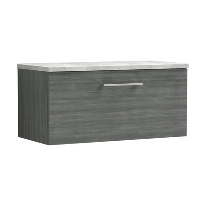 [BFLE525LBG] Balterley Level 800mm Wall Hung Single Drawer Vanity Unit with Laminate Worktop for Modern Bathroom Storage - Anthracite Woodgrain - Cutout