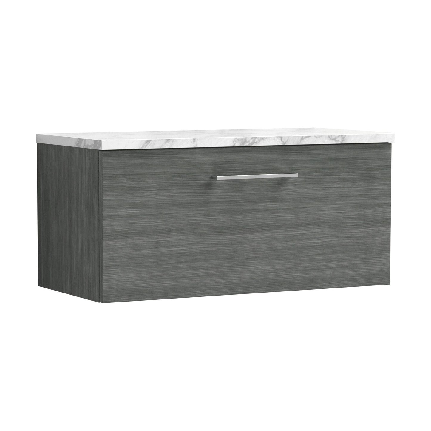 [BFLE525LCM] Balterley Level 800mm Wall Hung Single Drawer Vanity Unit & Laminate Worktop for Modern Bathroom Storage - Anthracite Woodgrain - Cutout