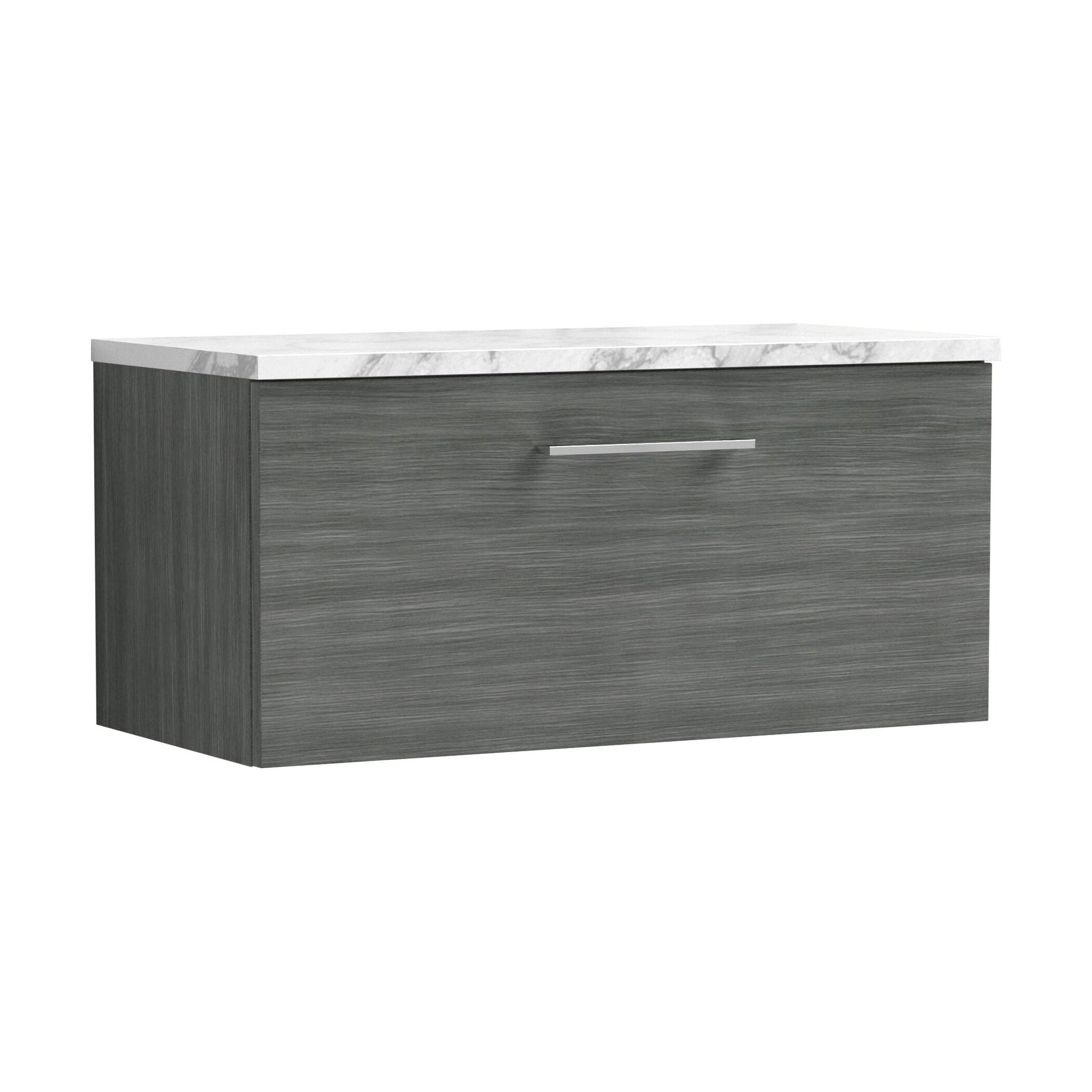 [BFLE525LCM] Balterley Level 800mm Wall Hung Single Drawer Vanity Unit & Laminate Worktop for Modern Bathroom Storage - Anthracite Woodgrain - Cutout