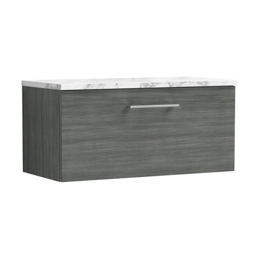 [BFLE525LCM] Balterley Level 800mm Wall Hung Single Drawer Vanity Unit & Laminate Worktop for Modern Bathroom Storage - Anthracite Woodgrain - Cutout