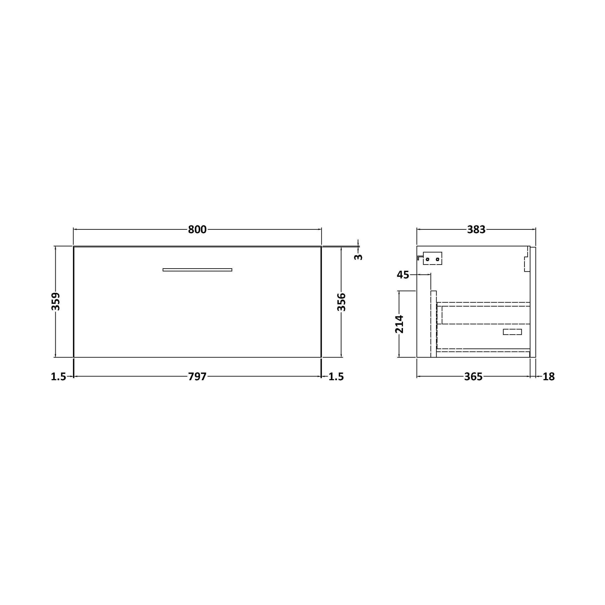 [BFLE525NF] 800 SINGLE DRAWER UNIT (365 Deep) - Technical Drawing
