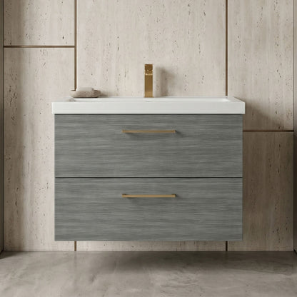 [BFLE526AH017] Bramshall Wall Hung 2 Drawer Vanity Unit with Mid-Edge Ceramic Basin - Choice of Colour, Handle Finish and Size - Silo
