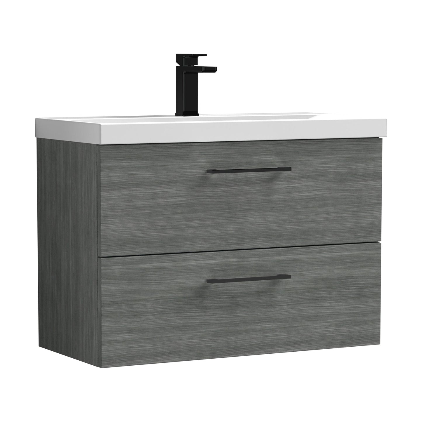 [BFLE526AH018] Bramshall Wall Hung 2 Drawer Vanity Unit with Mid-Edge Ceramic Basin - Choice of Colour, Handle Finish and Size - Cutout