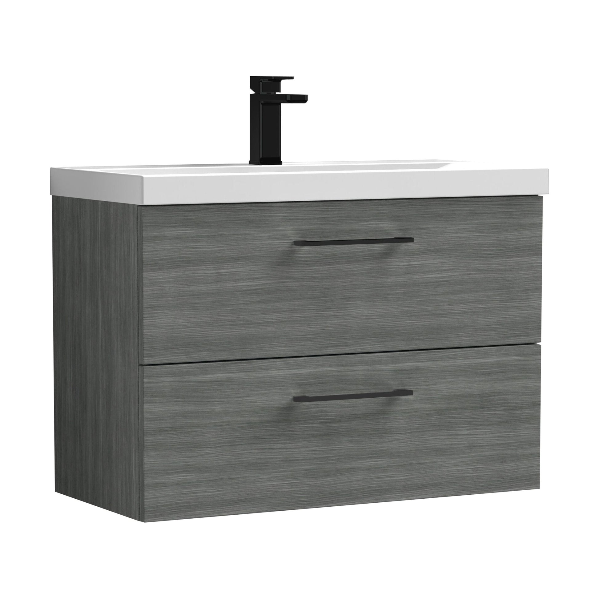 [BFLE526AH018] Bramshall Wall Hung 2 Drawer Vanity Unit with Mid-Edge Ceramic Basin - Choice of Colour, Handle Finish and Size - Cutout