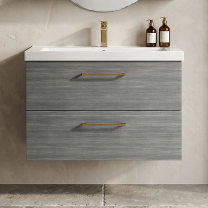 [BFLE526AH1516] Bramshall Wall Hung 2 Drawer Vanity Unit with Mid-Edge Ceramic Basin - Choice of Colour, Handle Finish and Size - Silo