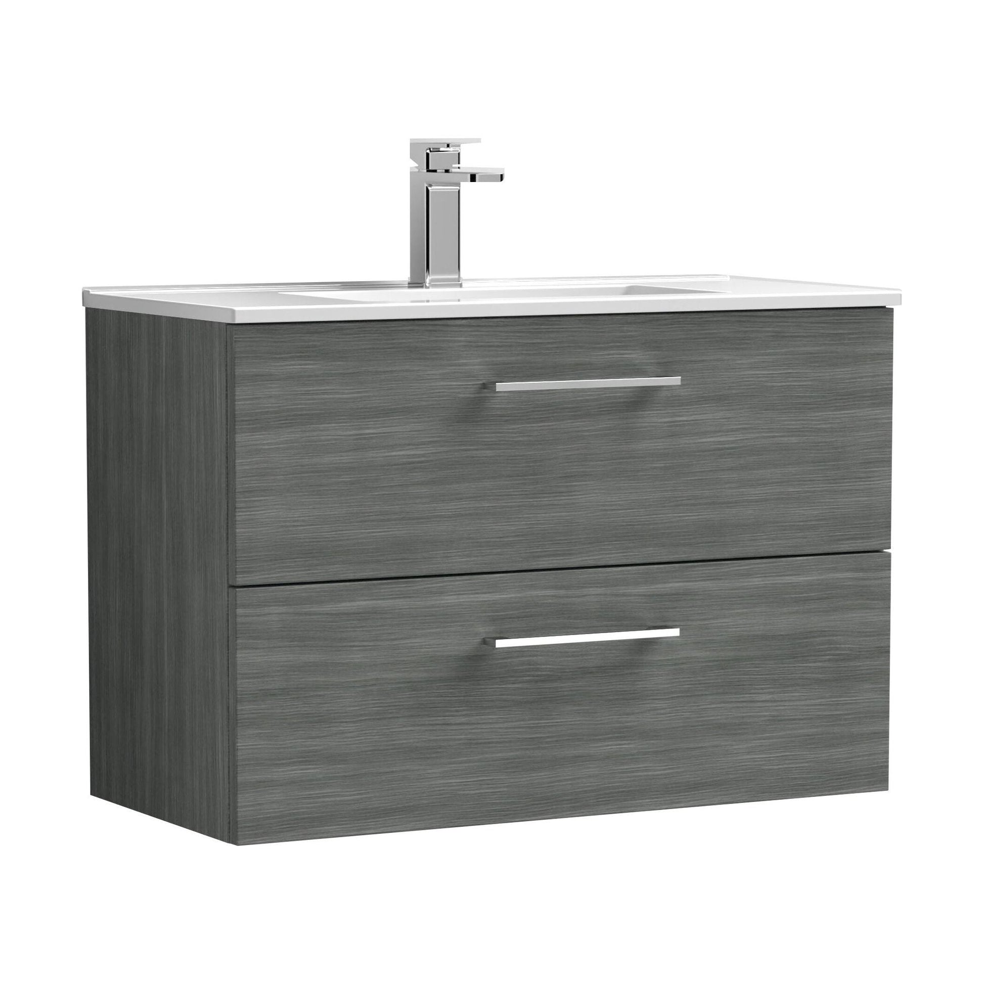 [BFLE526B] Balterley  Contemporary Bathroom 2 Soft Close Drawer & Minimalist Wall Hung Vanity Unit Basin, Anthracite Woodgrain, 800mm - Cutout