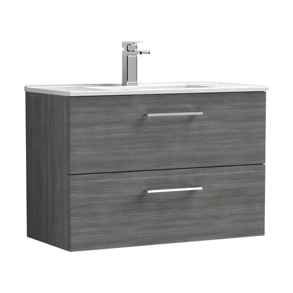 [BFLE526B] Balterley  Contemporary Bathroom 2 Soft Close Drawer & Minimalist Wall Hung Vanity Unit Basin, Anthracite Woodgrain, 800mm - Cutout