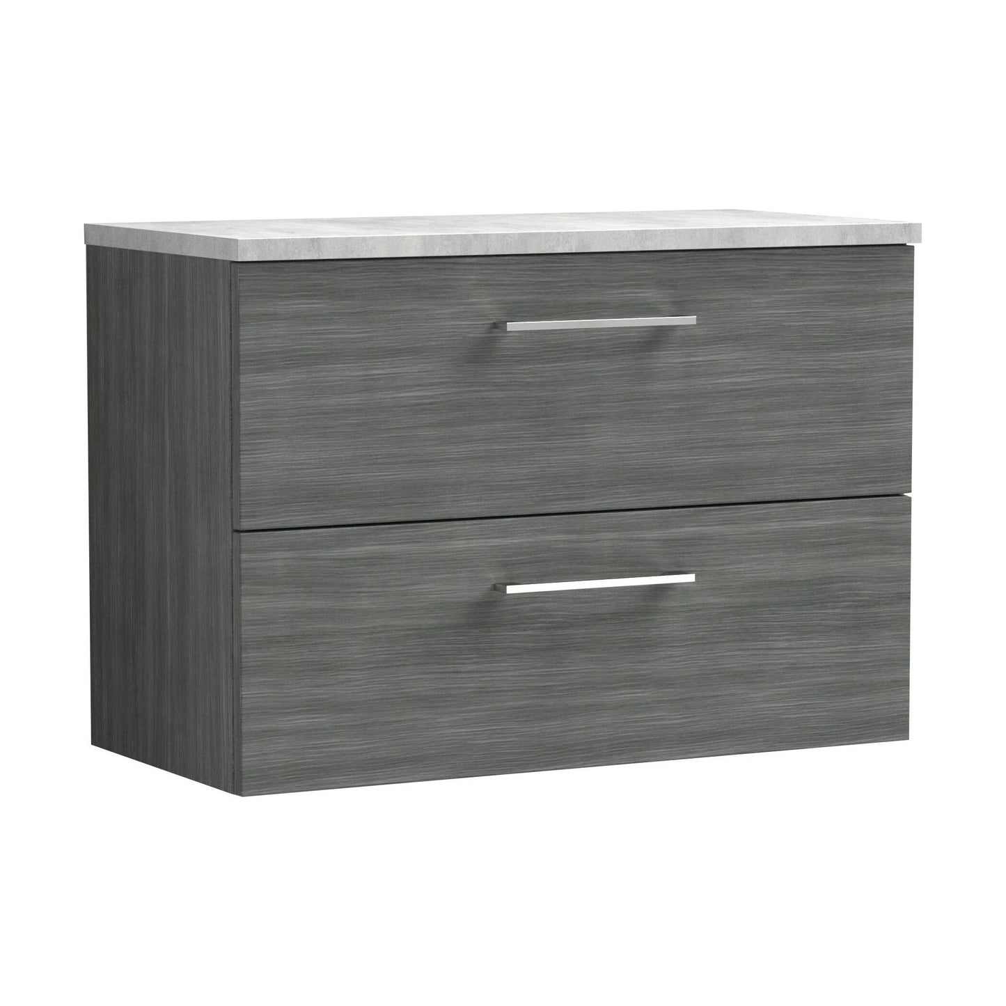 [BFLE526LBG] Balterley Level 800mm Wall Hung 2 Drawer Vanity Unit with Laminate Worktop for Modern Bathroom Storage - Anthracite Woodgrain - Cutout