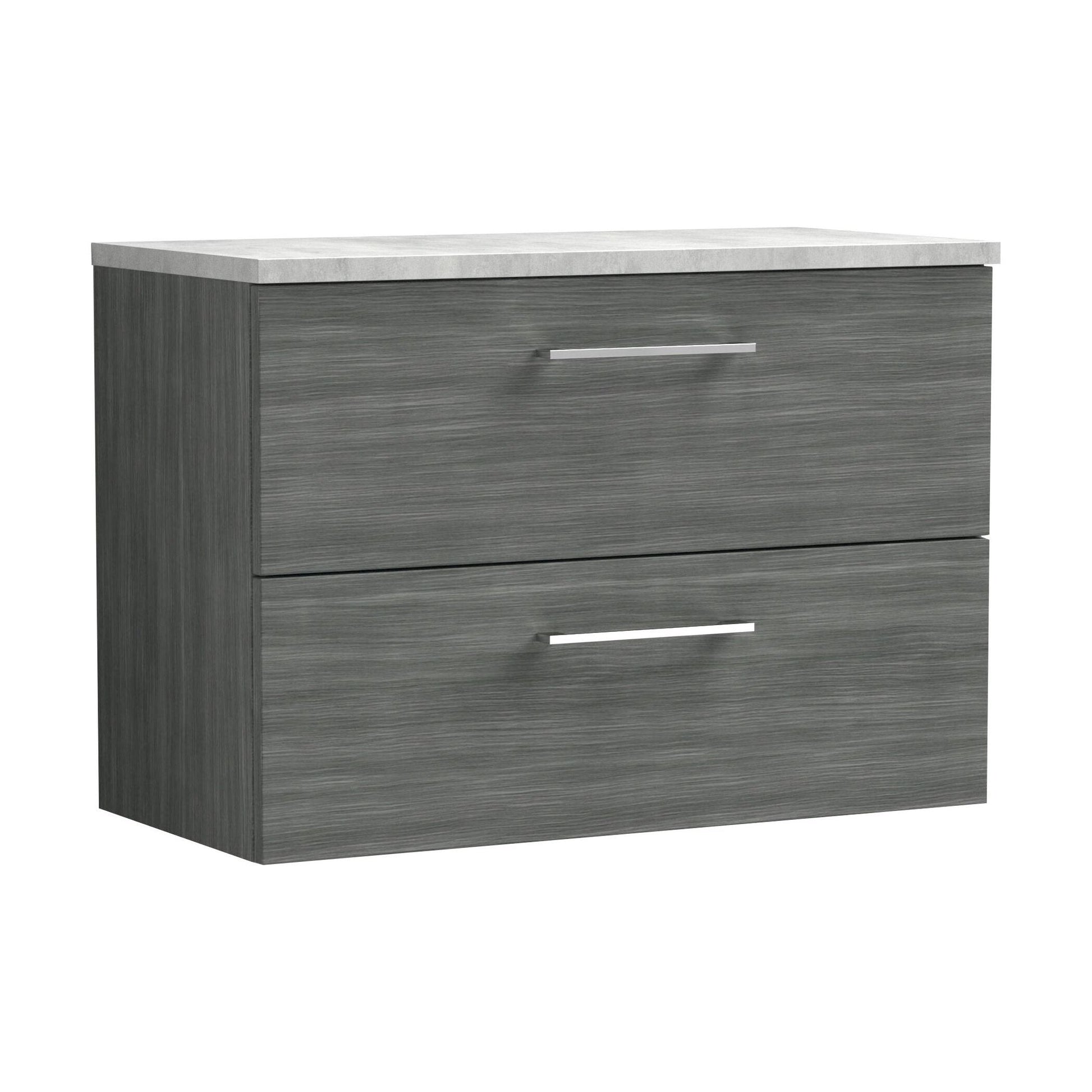 [BFLE526LBG] Balterley Level 800mm Wall Hung 2 Drawer Vanity Unit with Laminate Worktop for Modern Bathroom Storage - Anthracite Woodgrain - Cutout