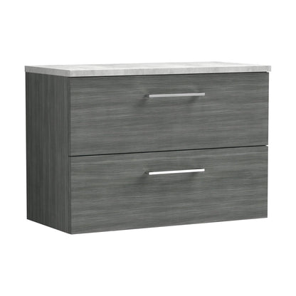 [BFLE526LBG] Balterley Level 800mm Wall Hung 2 Drawer Vanity Unit with Laminate Worktop for Modern Bathroom Storage - Anthracite Woodgrain - Cutout