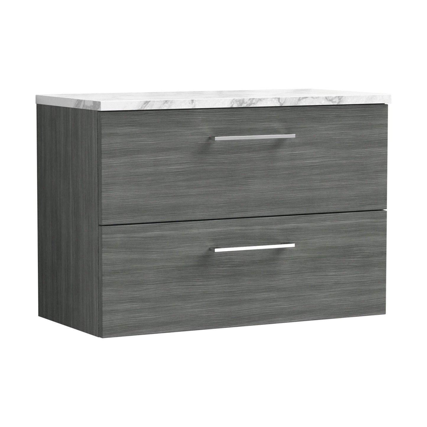 [BFLE526LCM] Balterley Level 800mm Wall Hung 2 Drawer Vanity Unit & Laminate Worktop for Modern Bathroom Storage - Anthracite Woodgrain - Cutout