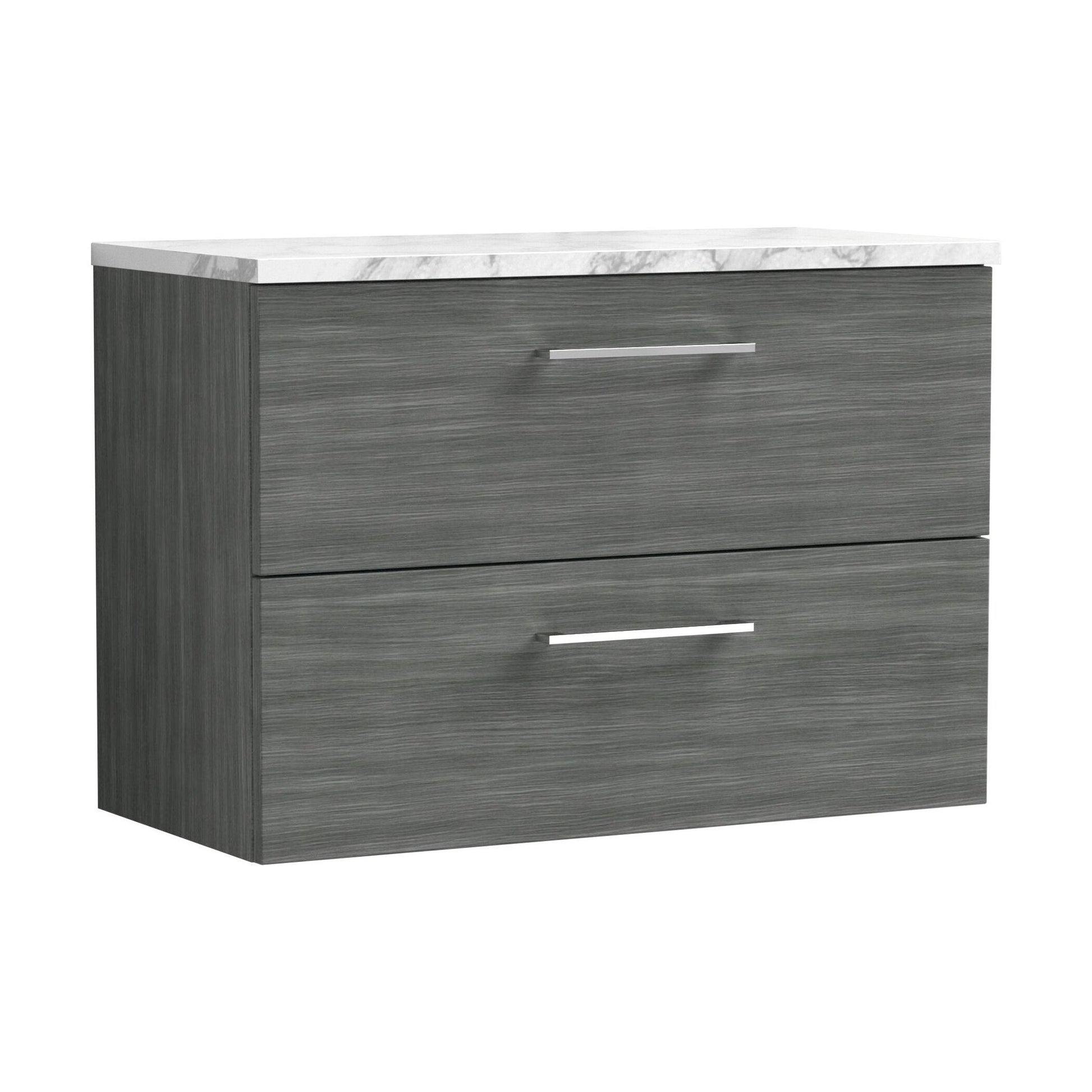 [BFLE526LCM] Balterley Level 800mm Wall Hung 2 Drawer Vanity Unit & Laminate Worktop for Modern Bathroom Storage - Anthracite Woodgrain - Cutout