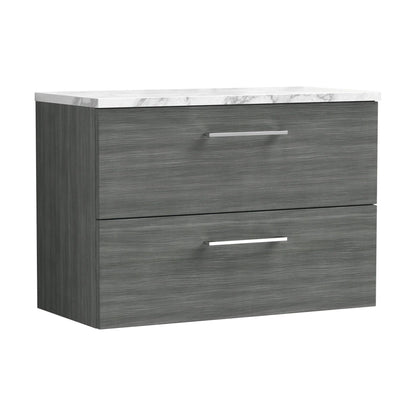 [BFLE526LCM] Balterley Level 800mm Wall Hung 2 Drawer Vanity Unit & Laminate Worktop for Modern Bathroom Storage - Anthracite Woodgrain - Cutout