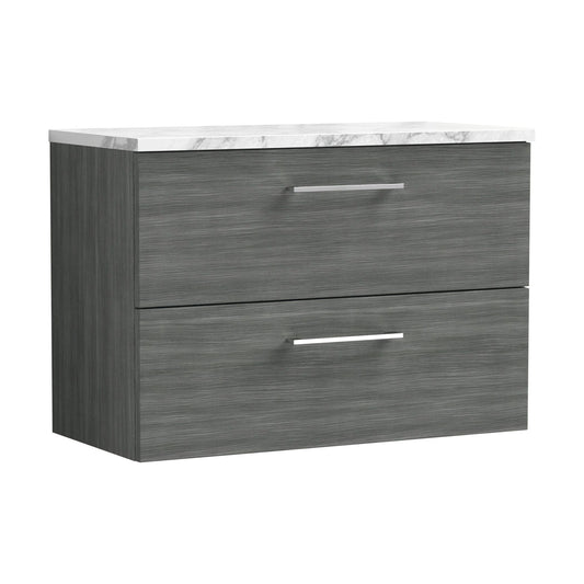 [BFLE526LCM] Balterley Level 800mm Wall Hung 2 Drawer Vanity Unit & Laminate Worktop for Modern Bathroom Storage - Anthracite Woodgrain - Cutout