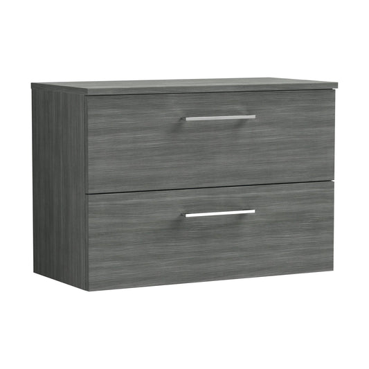 [BFLE526W] Balterley Level Modern Bathroom 800mm Wall Hung 2 Soft Close Drawer Vanity Unit with Worktop, 539 x 805 x 390mm, Anthracite - Cutout