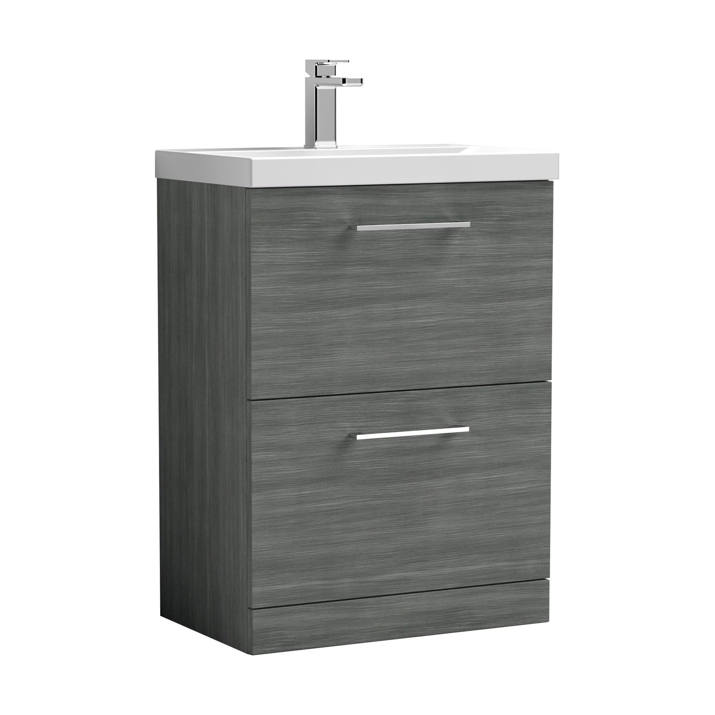 [BFLE533A] Balterley Contemporary Bathroom Floor Standing 2 Soft-Close Drawer Vanity Unit & Mid-Edge Ceramic Basin, Anthracite, 600 mm - Cutout