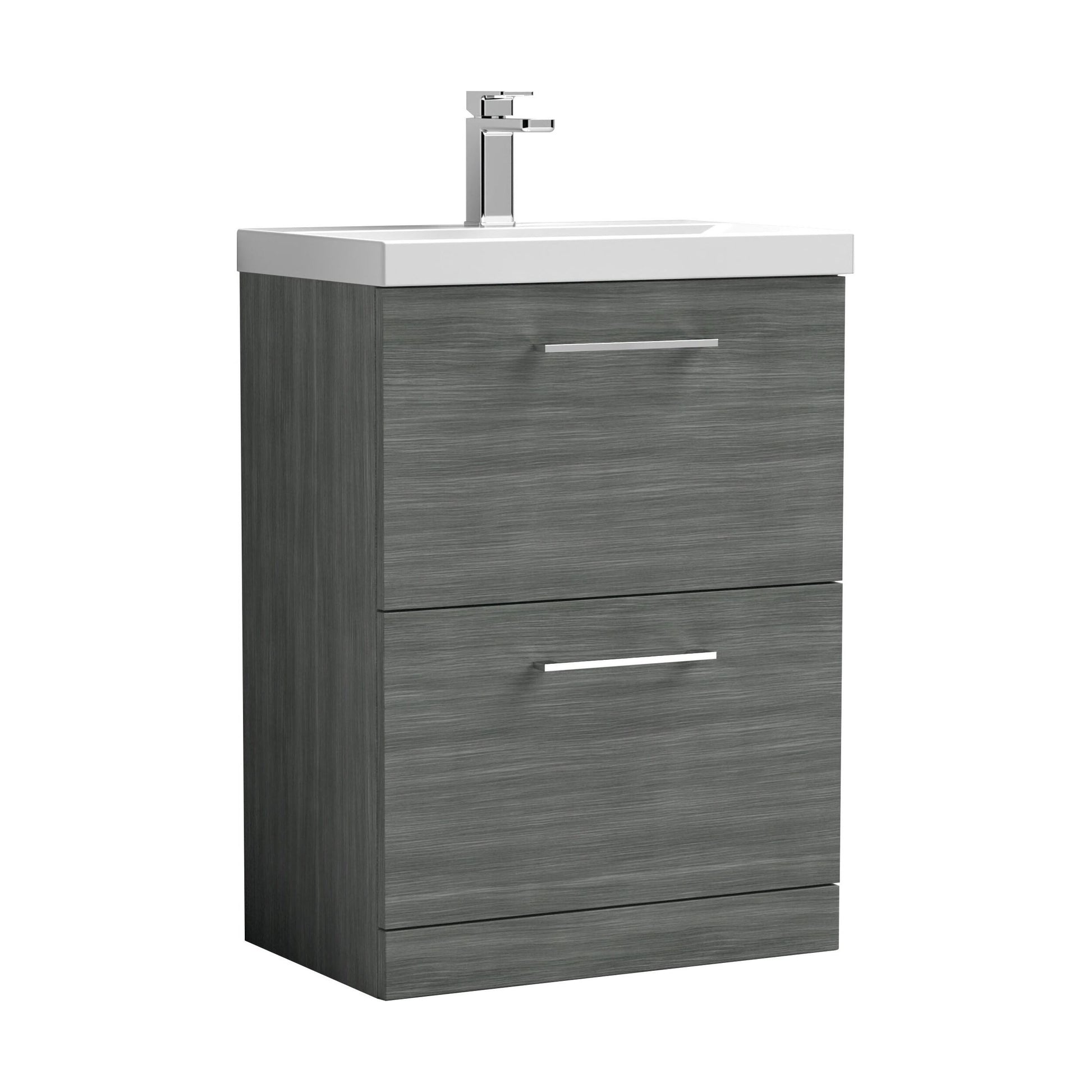 [BFLE533A] Balterley Contemporary Bathroom Floor Standing 2 Soft-Close Drawer Vanity Unit & Mid-Edge Ceramic Basin, Anthracite, 600 mm - Cutout