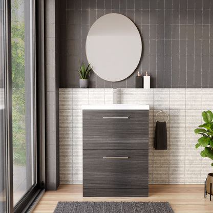 [BFLE533A] Balterley Contemporary Bathroom Floor Standing 2 Soft-Close Drawer Vanity Unit & Mid-Edge Ceramic Basin, Anthracite, 600 mm - Lifestyle 1