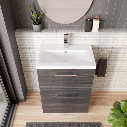 [BFLE533A] Balterley Contemporary Bathroom Floor Standing 2 Soft-Close Drawer Vanity Unit & Mid-Edge Ceramic Basin, Anthracite, 600 mm - Lifestyle 2