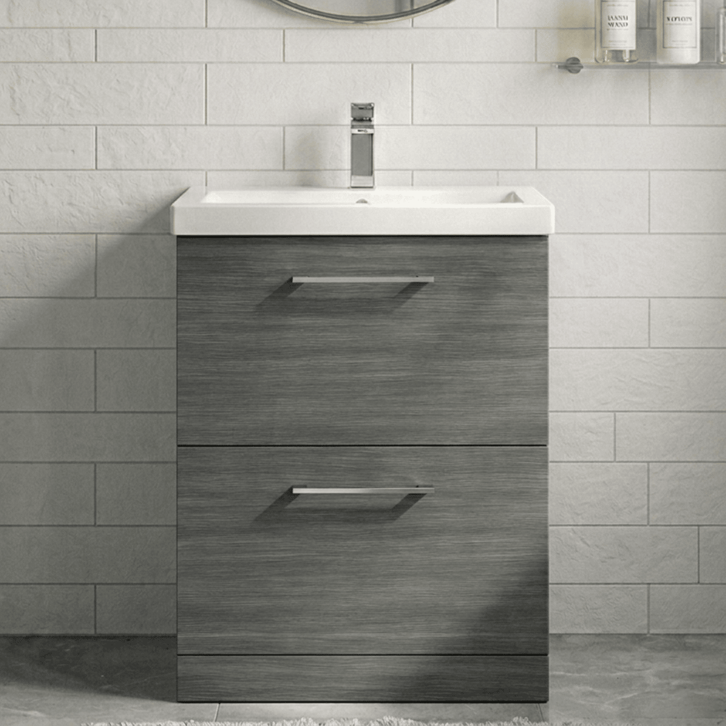 [BFLE533A] Balterley Contemporary Bathroom Floor Standing 2 Soft-Close Drawer Vanity Unit & Mid-Edge Ceramic Basin, Anthracite, 600 mm - Silo