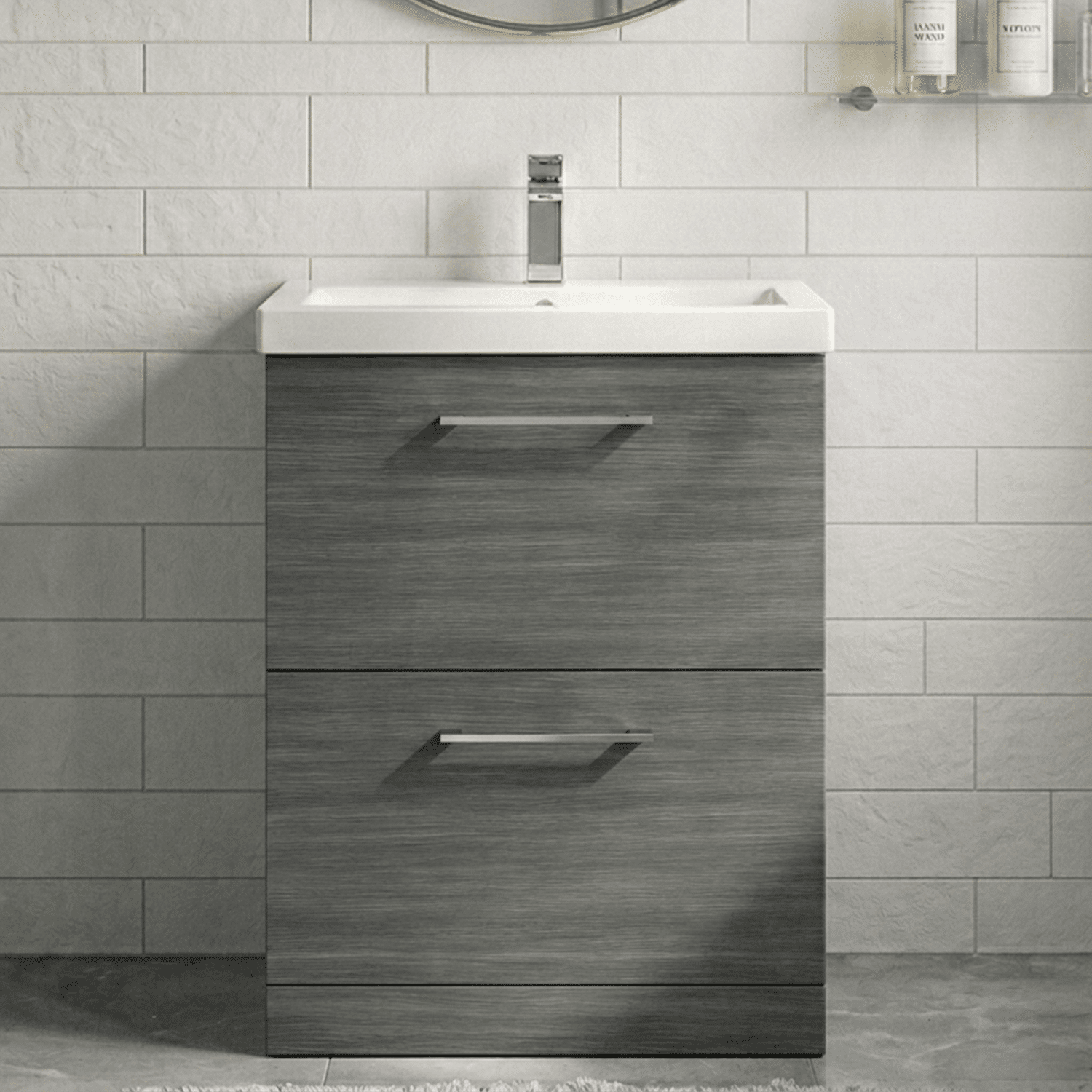 [BFLE533A] Balterley Contemporary Bathroom Floor Standing 2 Soft-Close Drawer Vanity Unit & Mid-Edge Ceramic Basin, Anthracite, 600 mm - Silo