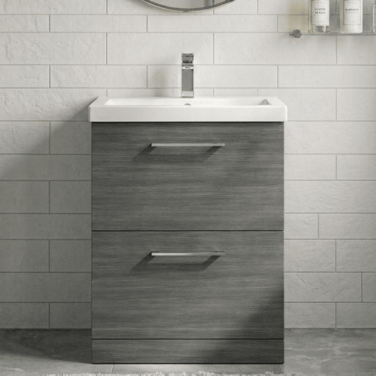[BFLE533A] Balterley Contemporary Bathroom Floor Standing 2 Soft-Close Drawer Vanity Unit & Mid-Edge Ceramic Basin, Anthracite, 600 mm - Silo