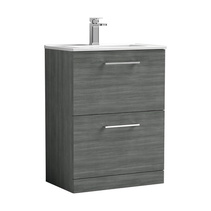 [BFLE533B] Balterley  Contemporary Bathroom 2 Soft Close Drawer & Minimalist Floor Standing Vanity Unit Basin, Anthracite, 600mm - Cutout
