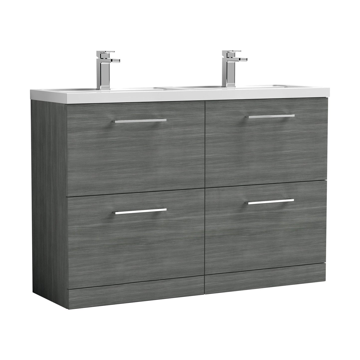 [BFLE533C2] Balterley Level 1200mm Floor Standing 4 Drawer Vanity Unit with Double Basin, Handles & Overflow for Bathroom Storage Gloss White - Cutout