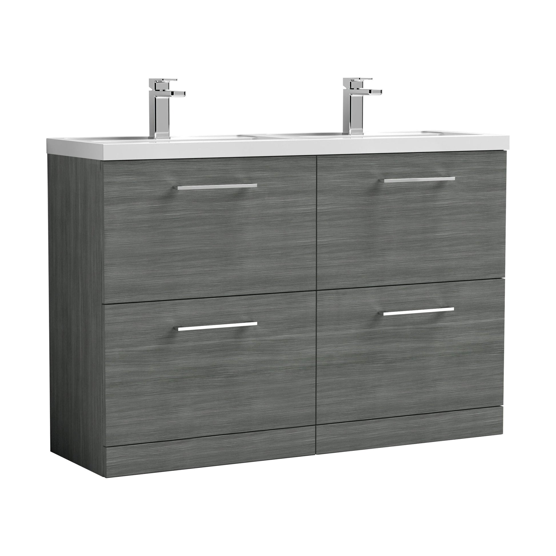[BFLE533C2] Balterley Level 1200mm Floor Standing 4 Drawer Vanity Unit with Double Basin, Handles & Overflow for Bathroom Storage Gloss White - Cutout