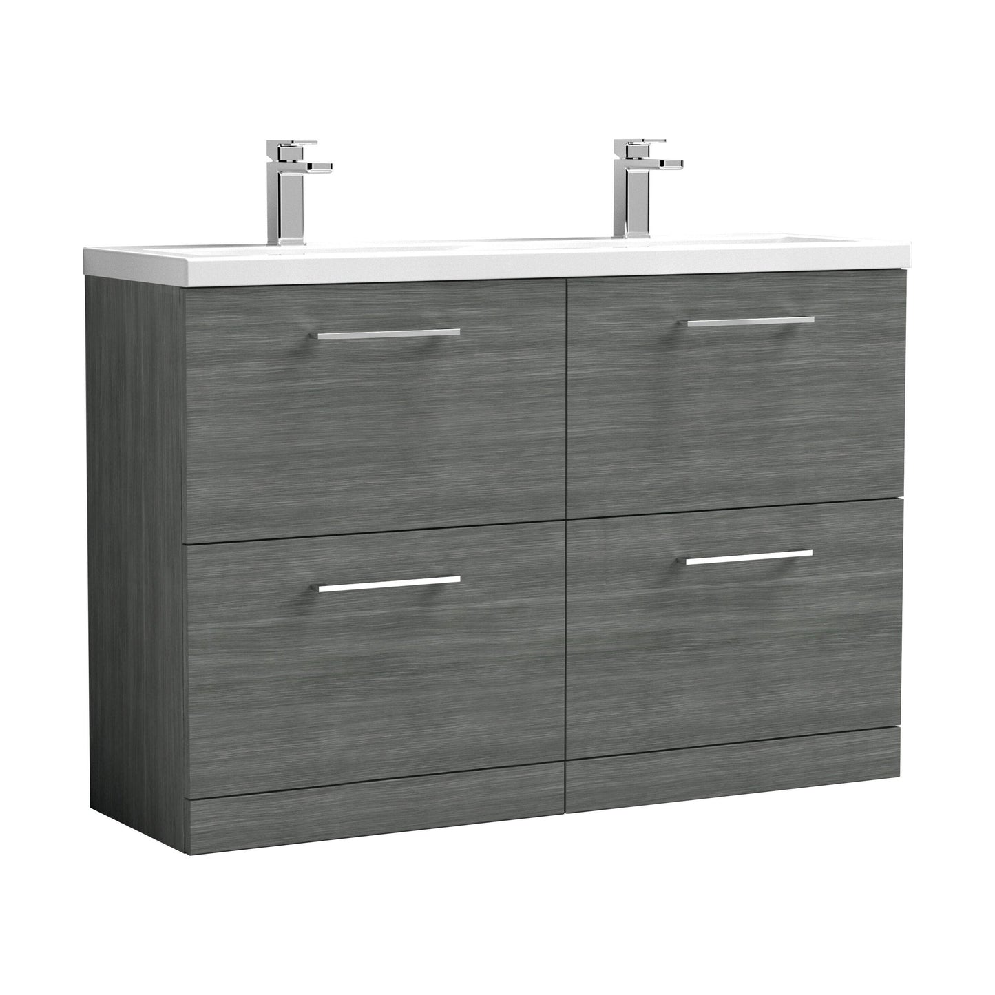 [BFLE533F2] Balterley Level 1200mm Floor Standing 4 Drawer Vanity Unit with Double Basin, Handles & Overflow for Bathroom Storage Gloss White - Cutout