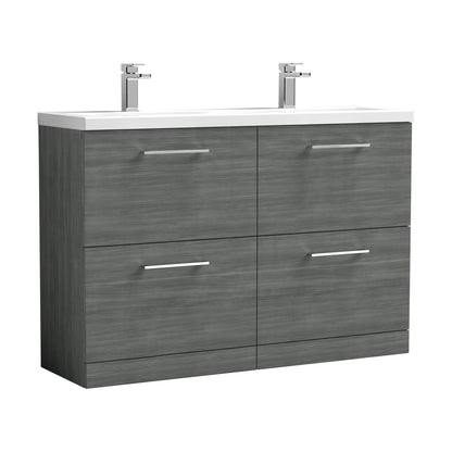 [BFLE533F2] Balterley Level 1200mm Floor Standing 4 Drawer Vanity Unit with Double Basin, Handles & Overflow for Bathroom Storage Gloss White - Cutout