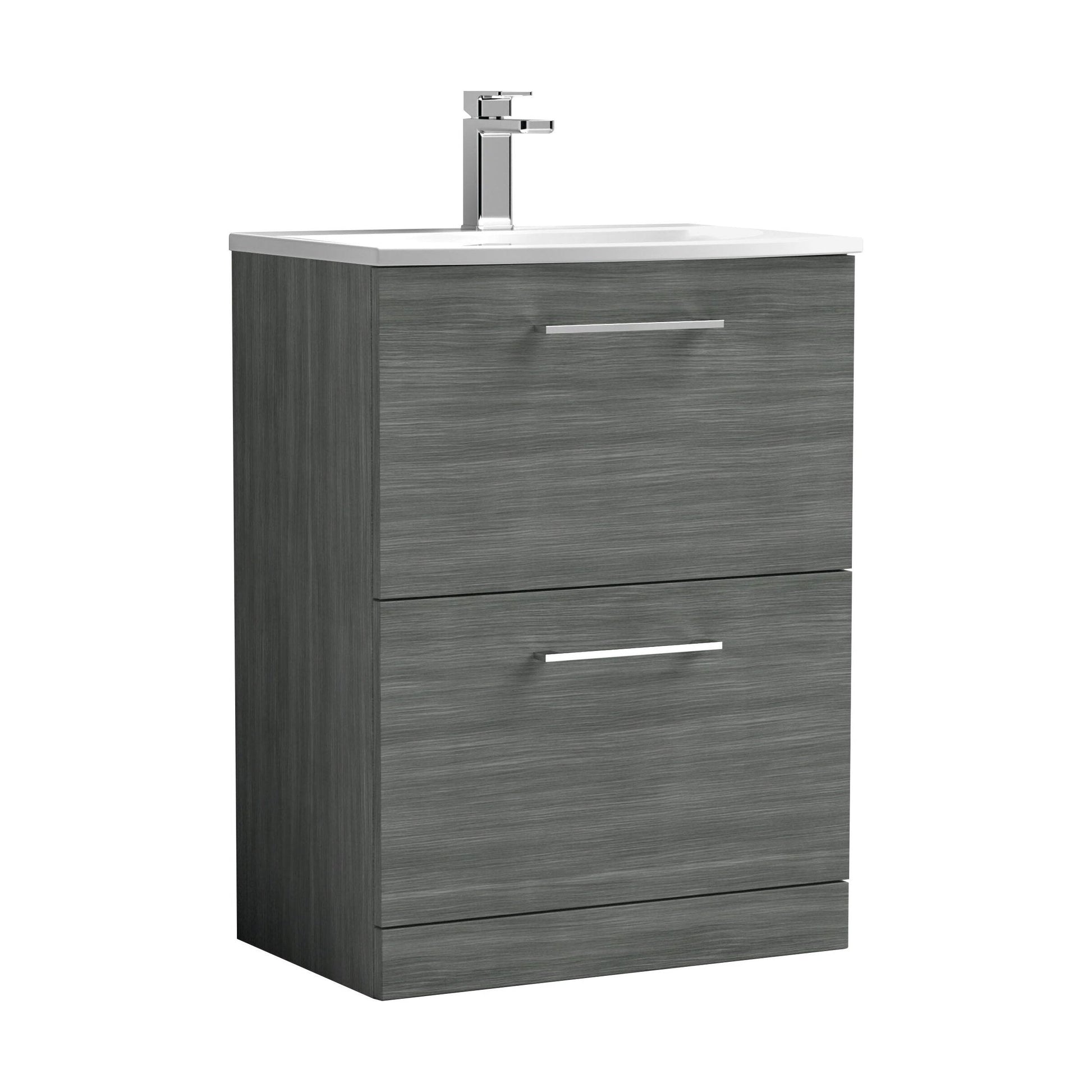 [BFLE533G] Balterley  Modern Bathroom 2 Soft Close Drawer Floor Standing Vanity & Basin, Anthracite, 600mm - Cutout