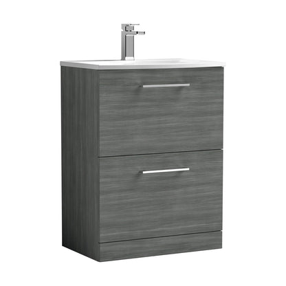 [BFLE533G] Balterley  Modern Bathroom 2 Soft Close Drawer Floor Standing Vanity & Basin, Anthracite, 600mm - Cutout