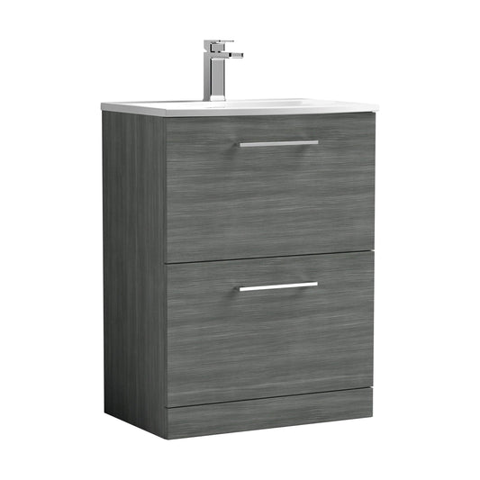 [BFLE533G] Balterley  Modern Bathroom 2 Soft Close Drawer Floor Standing Vanity & Basin, Anthracite, 600mm - Cutout
