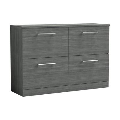 [BFLE533W2] Balterley Level Modern Bathroom 4 Drawer Floor Standing Vanity Unit with Worktop & Handles, Anthracite Woodgrain, 1205 mm - Cutout