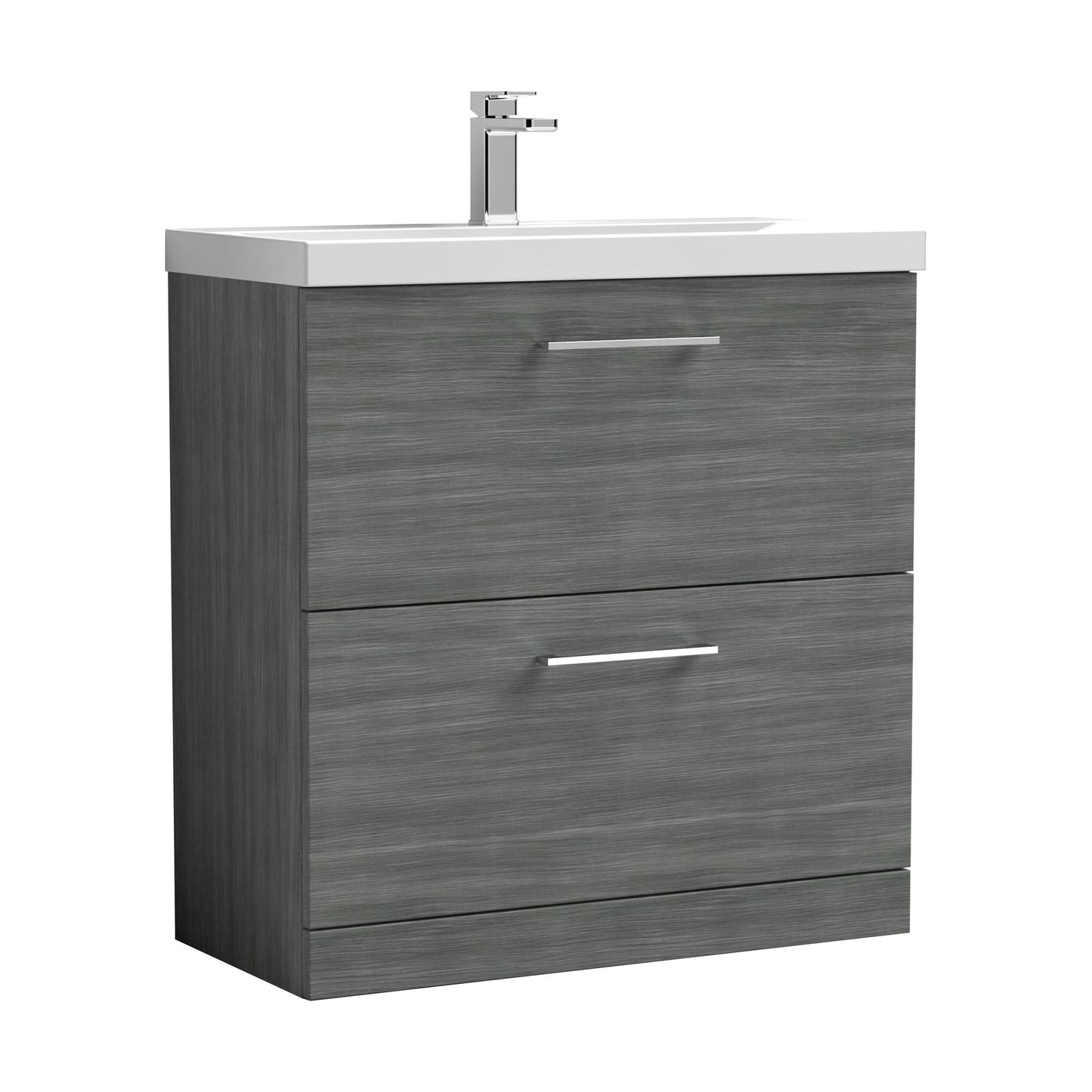 [BFLE535A] Balterley Contemporary Bathroom Floor Standing 2 Soft-Close Drawer Vanity Unit & Mid-Edge Ceramic Basin, Anthracite, 800 mm - Cutout