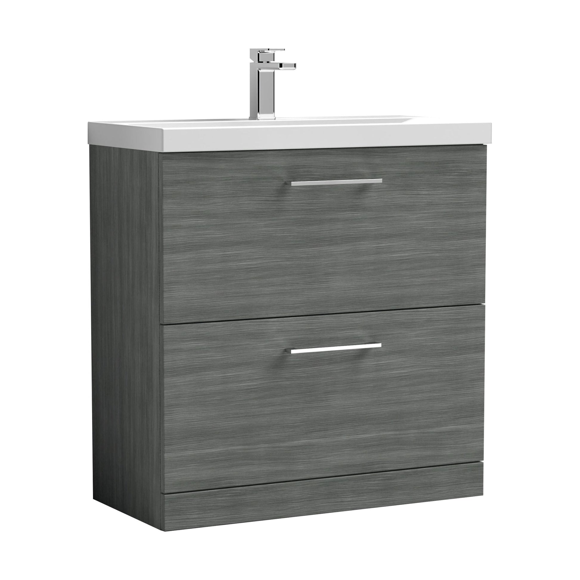 [BFLE535A] Balterley Contemporary Bathroom Floor Standing 2 Soft-Close Drawer Vanity Unit & Mid-Edge Ceramic Basin, Anthracite, 800 mm - Cutout