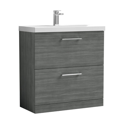 [BFLE535A] Balterley Contemporary Bathroom Floor Standing 2 Soft-Close Drawer Vanity Unit & Mid-Edge Ceramic Basin, Anthracite, 800 mm - Cutout