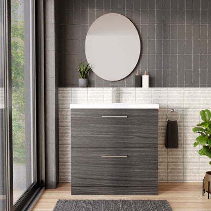 [BFLE535A] Balterley Contemporary Bathroom Floor Standing 2 Soft-Close Drawer Vanity Unit & Mid-Edge Ceramic Basin, Anthracite, 800 mm - Lifestyle 1
