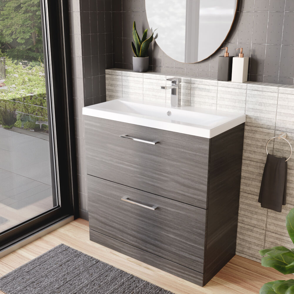[BFLE535A] Balterley Contemporary Bathroom Floor Standing 2 Soft-Close Drawer Vanity Unit & Mid-Edge Ceramic Basin, Anthracite, 800 mm - Lifestyle 3
