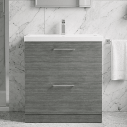 [BFLE535A] Balterley Contemporary Bathroom Floor Standing 2 Soft-Close Drawer Vanity Unit & Mid-Edge Ceramic Basin, Anthracite, 800 mm - Silo