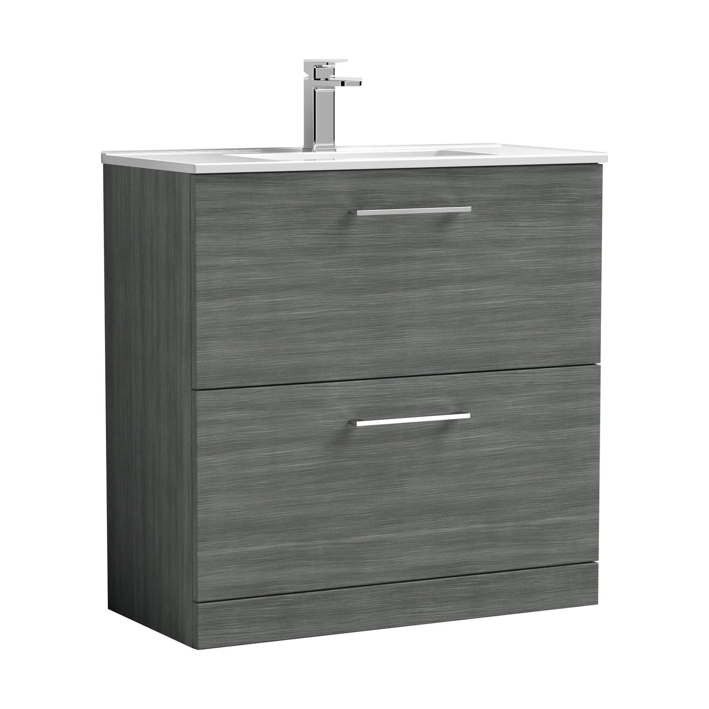[BFLE535B] Balterley  Modern Bathroom 2 Soft Close Drawer Floor Standing Vanity Unit & Basin, Anthracite Woodgrain, 600mm - Cutout