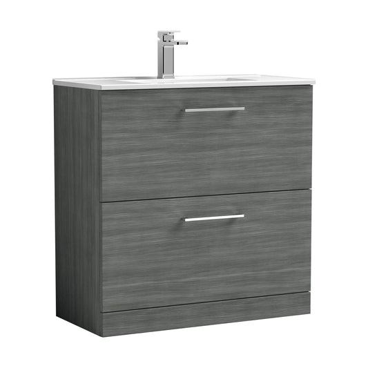 [BFLE535B] Balterley  Modern Bathroom 2 Soft Close Drawer Floor Standing Vanity Unit & Basin, Anthracite Woodgrain, 600mm - Cutout