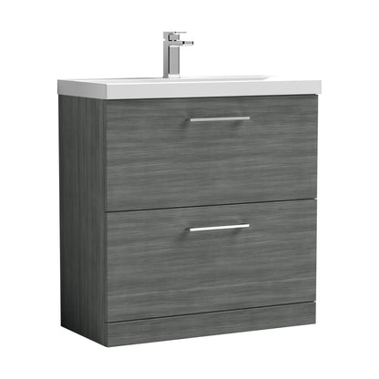 [BFLE535D] Balterley  Modern Bathroom 2 Soft Close Drawer Floor Standing Vanity Unit & Thin-Edge Basin, Anthracite, 800mm - Cutout